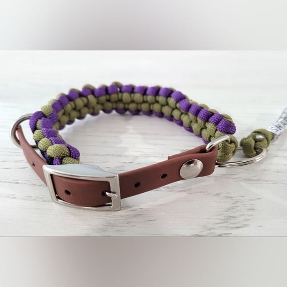 1/2" Paracord Dog Collar with Biothane Adjustable Adapter - Green and Purp - Picture 2 of 7